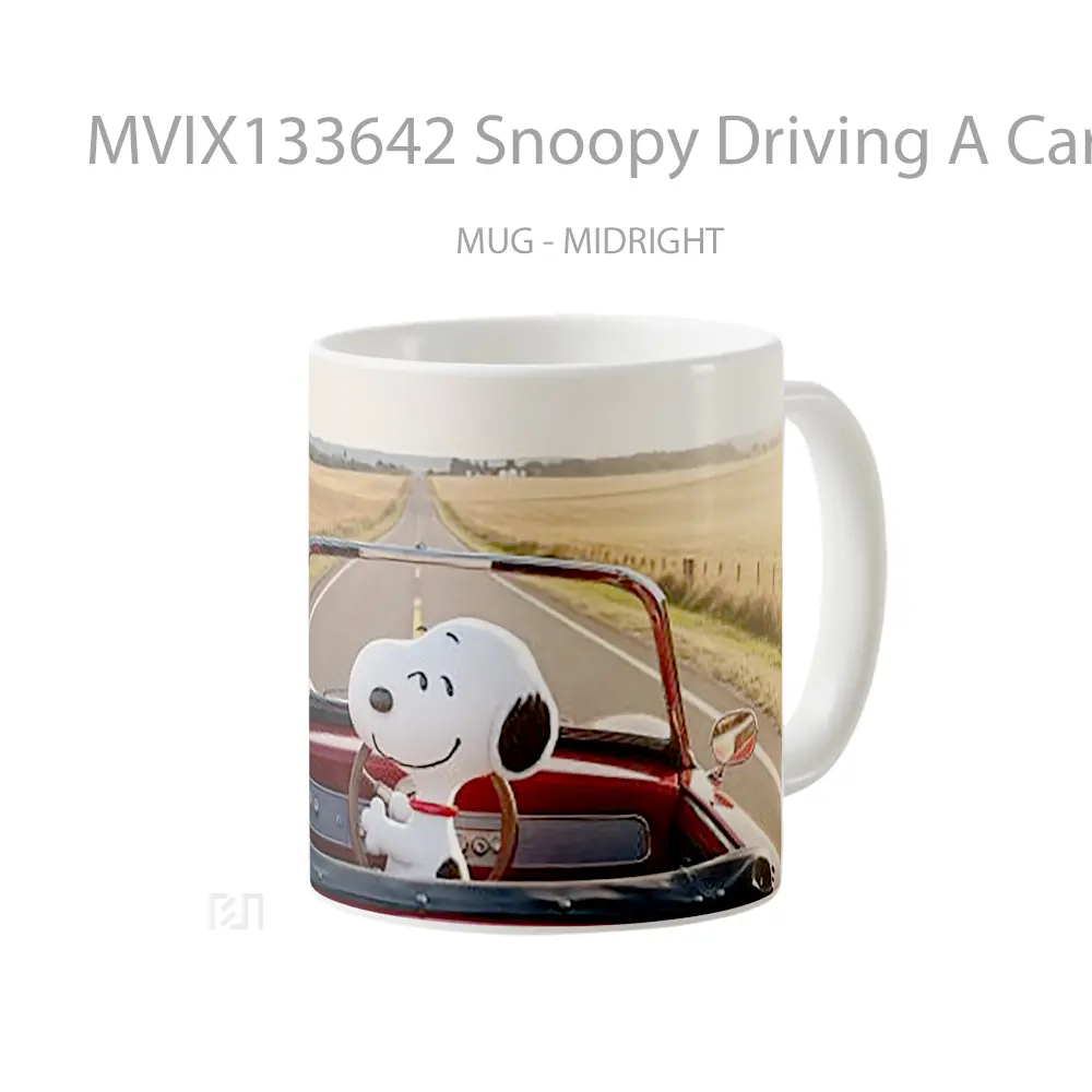 Mug Snoopy Driving A Car On The Highway Cangkir Mobil - All-side / Desain