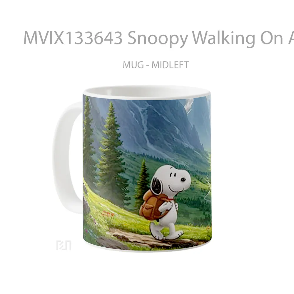 Mug Snoopy Walking On A Route Over Mountains Gelas Pemandangan Alam - All-side / Desain