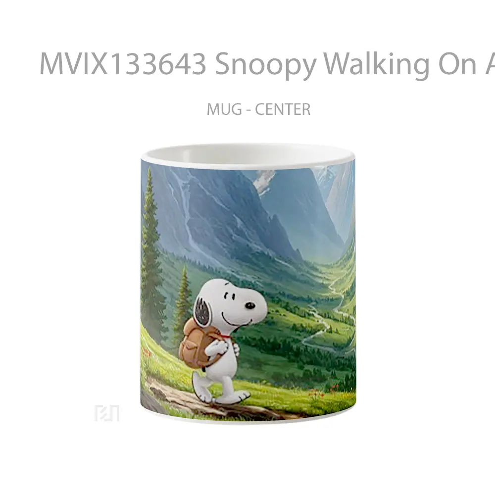 Mug Snoopy Walking On A Route Over Mountains Gelas Pemandangan Alam