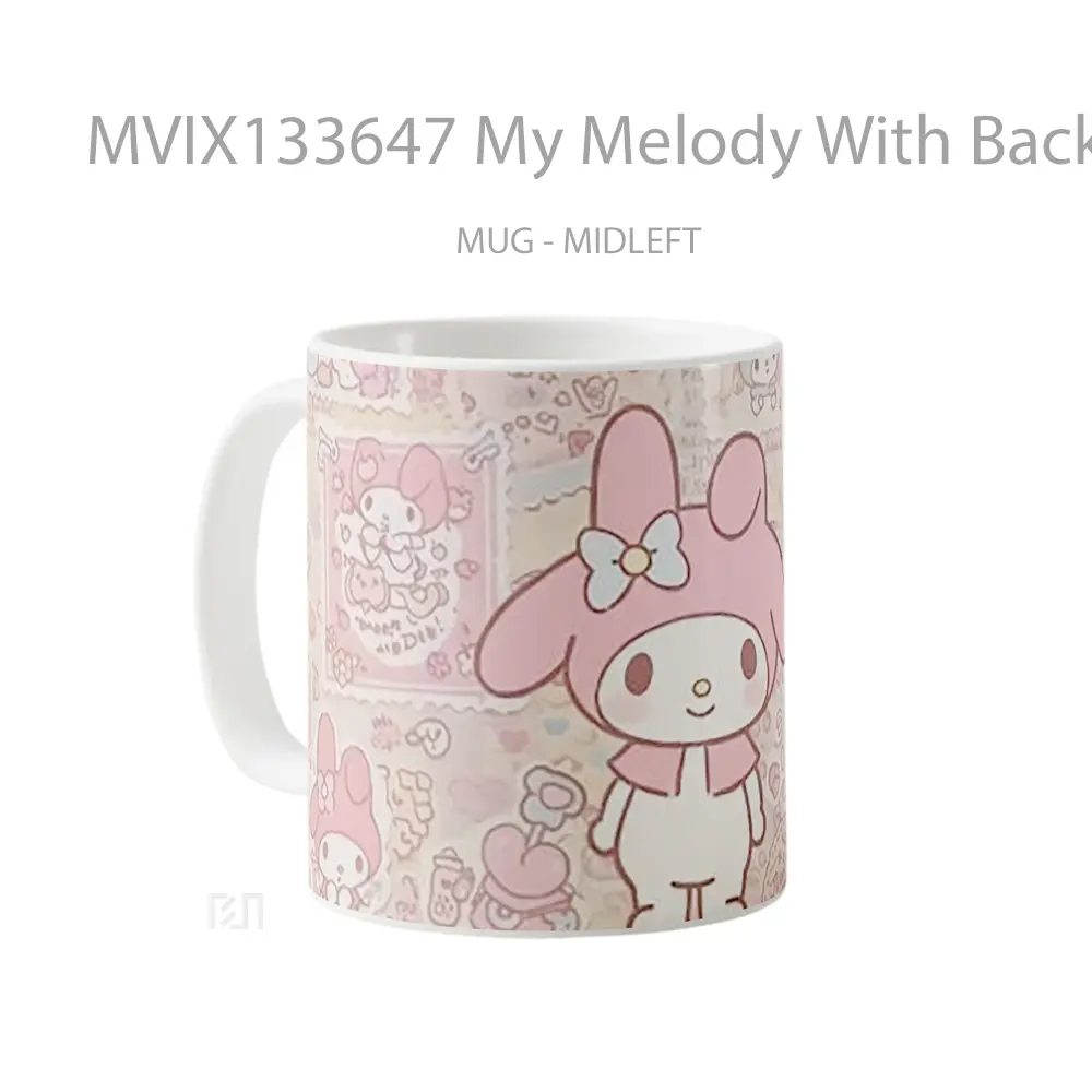 Mug My Melody With Background Patterns Gelas Keramik Unik - All-side / Desain