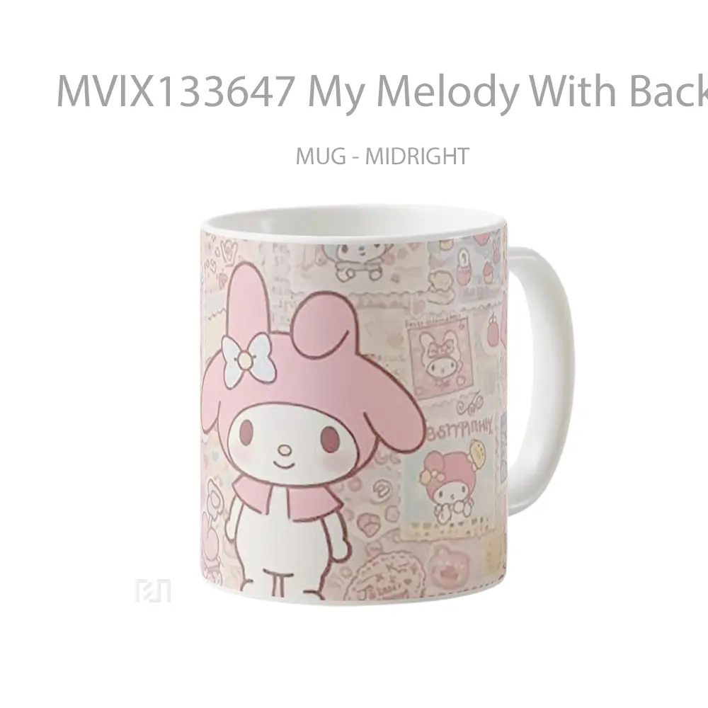Mug My Melody With Background Patterns Gelas Keramik Unik - All-side / Desain