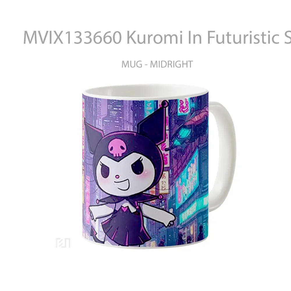 Mug Kuromi In Futuristic Sci Fi City Gelas Keramik Unik - All-side / Desain