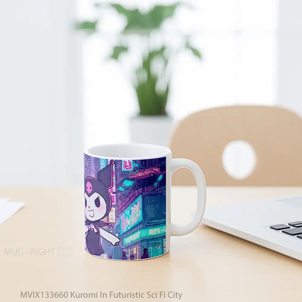 Mug Kuromi In Futuristic Sci Fi City Gelas Keramik Unik - All-side / Desain