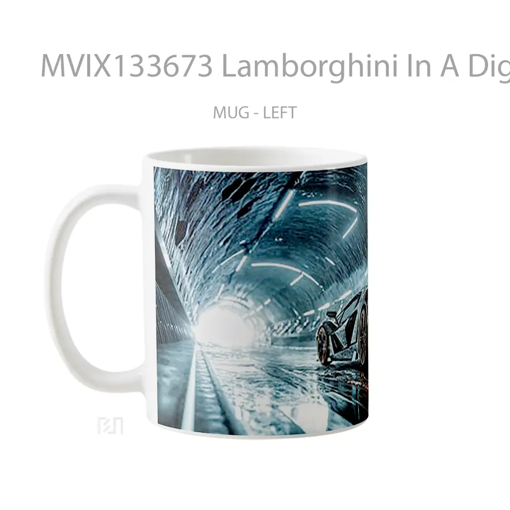 Mug Lamborghini In A Digital Art Tunnel Cangkir Mobil - All-side / Desain