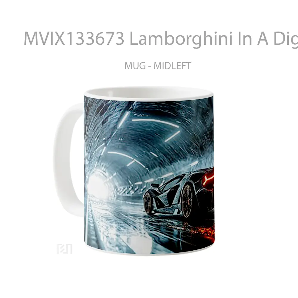 Mug Lamborghini In A Digital Art Tunnel Cangkir Mobil - All-side / Desain