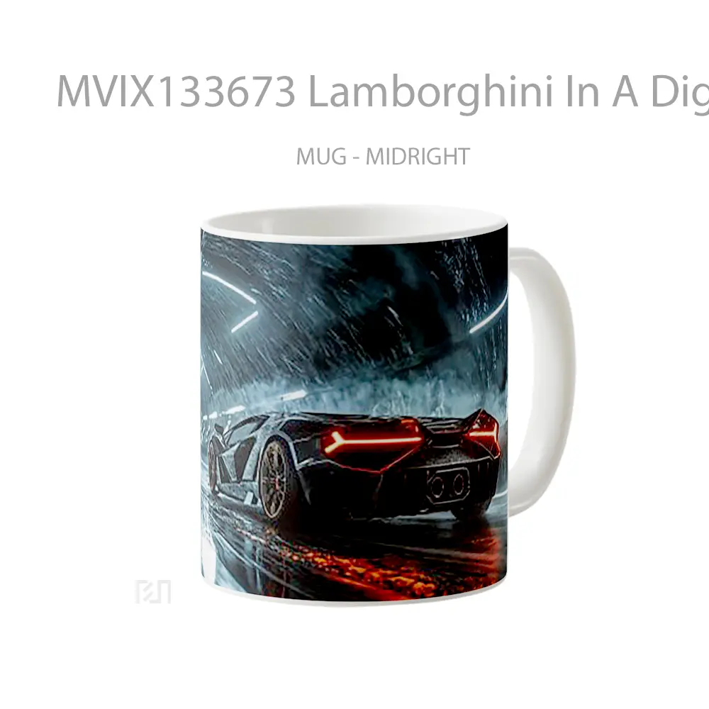 Mug Lamborghini In A Digital Art Tunnel Cangkir Mobil - All-side / Desain