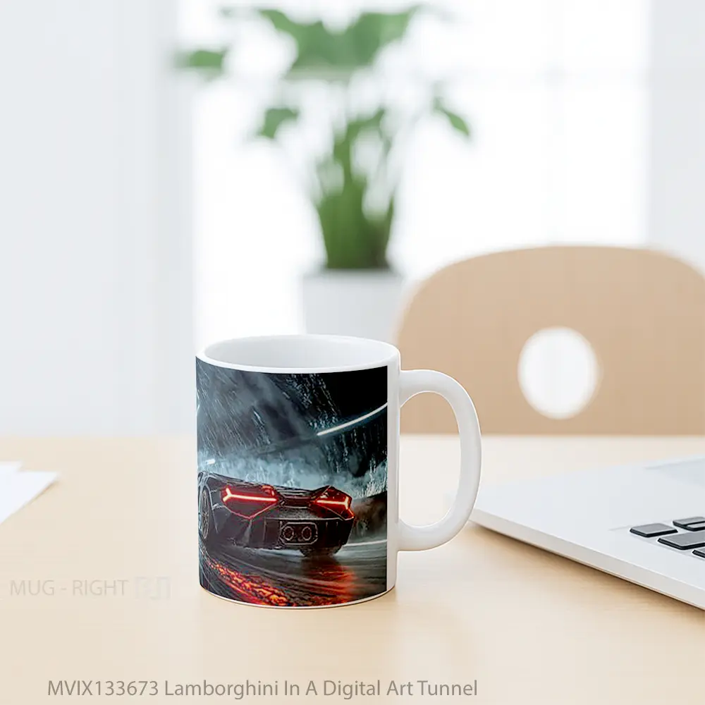 Mug Lamborghini In A Digital Art Tunnel Cangkir Mobil - All-side / Desain