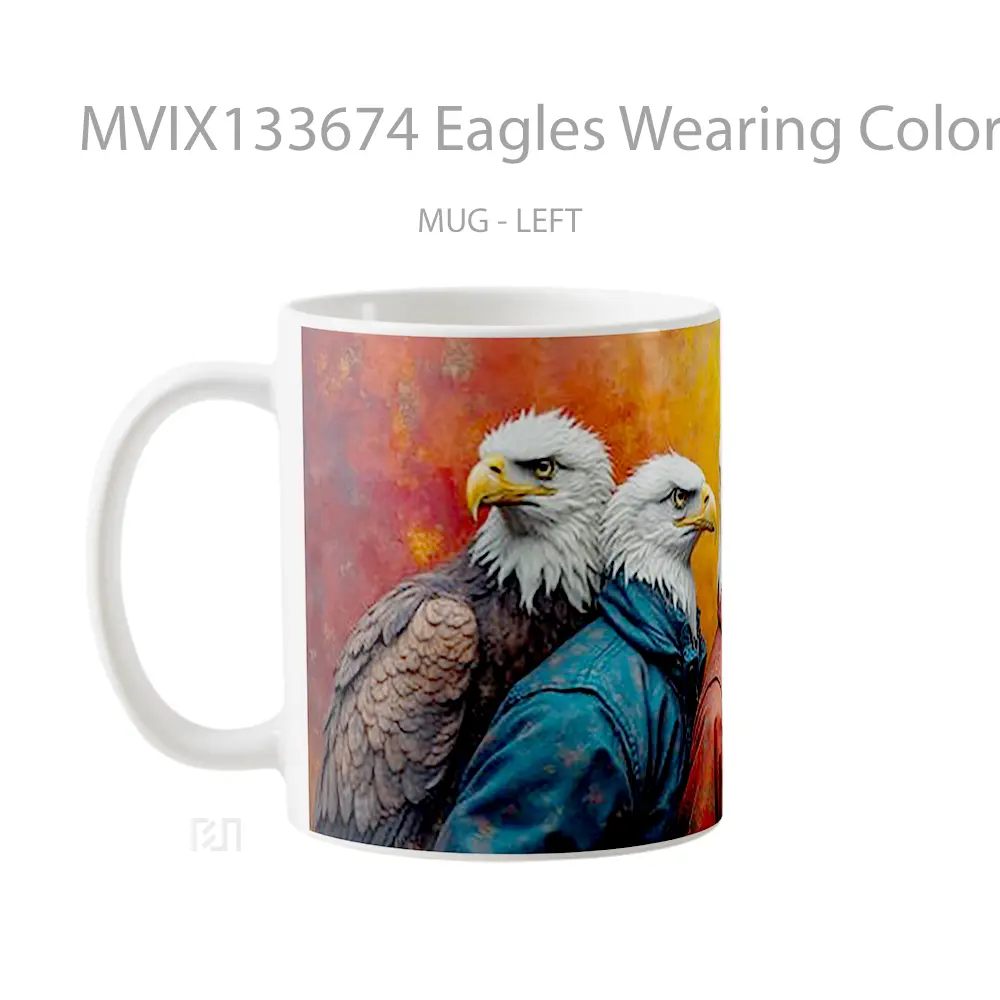 Mug Eagles Wearing Colorful Clothes Gelas Hewan Lucu - All-side / Desain
