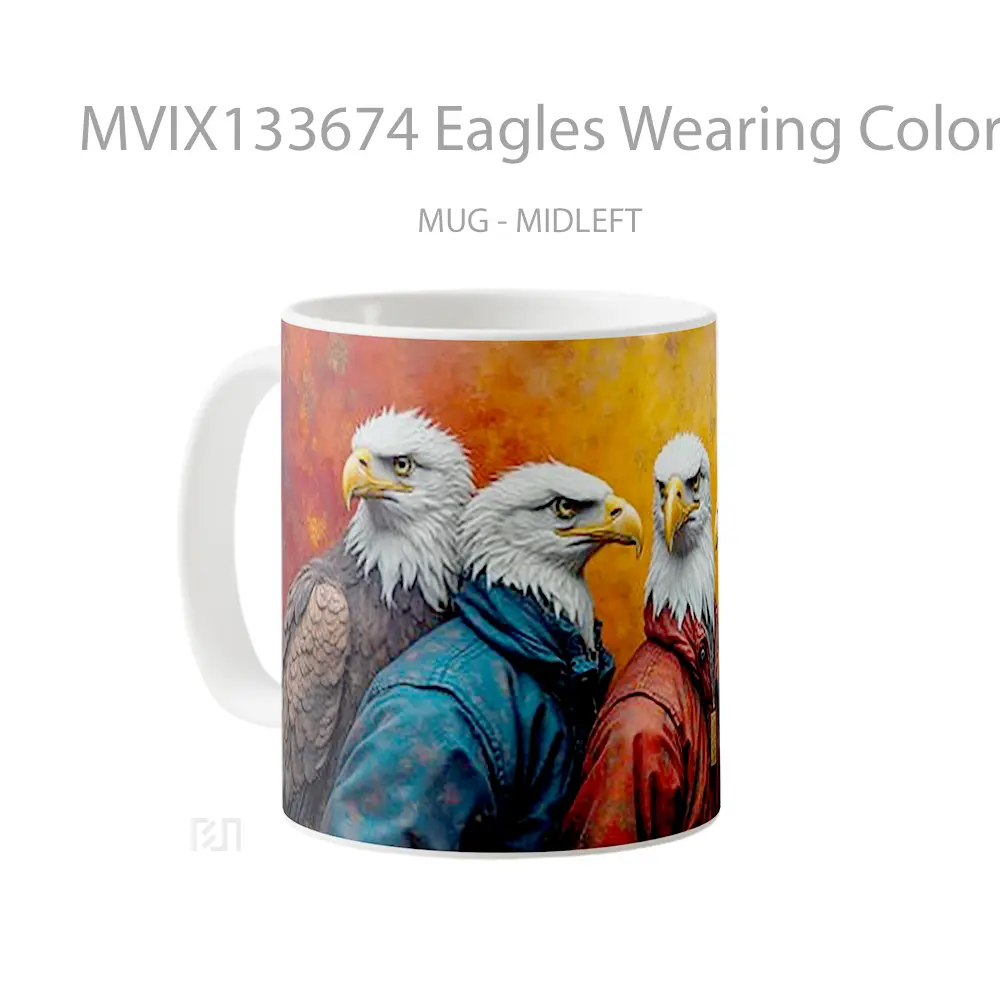 Mug Eagles Wearing Colorful Clothes Gelas Hewan Lucu - All-side / Desain
