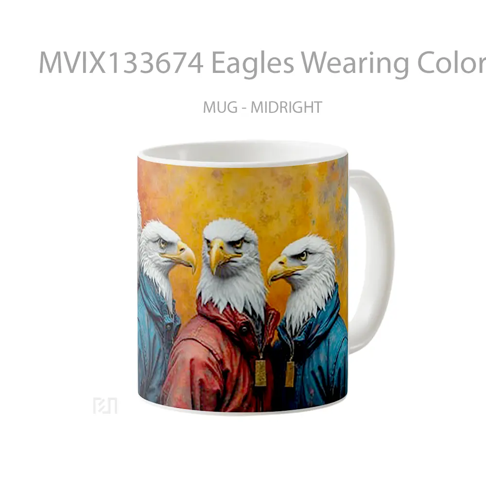 Mug Eagles Wearing Colorful Clothes Gelas Hewan Lucu - All-side / Desain