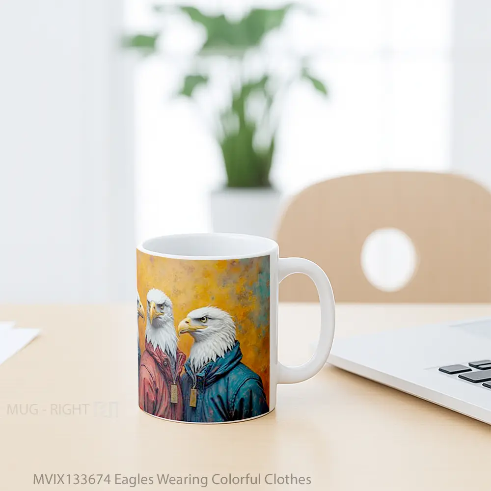 Mug Eagles Wearing Colorful Clothes Gelas Hewan Lucu - All-side / Desain