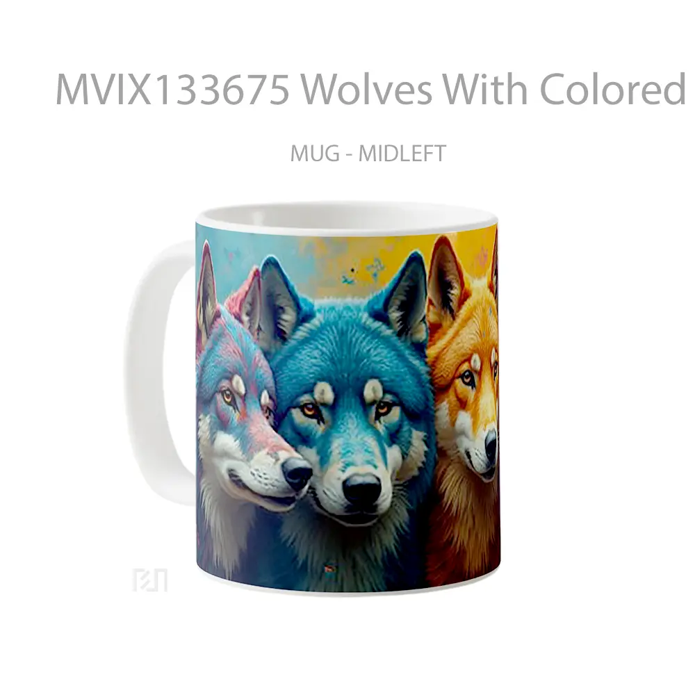 Mug Wolves With Colored Fur Gelas Hewan Lucu - All-side / Desain