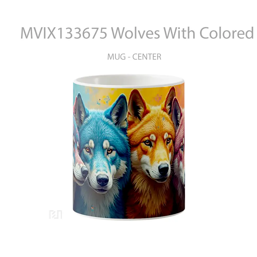 Mug Wolves With Colored Fur Gelas Hewan Lucu