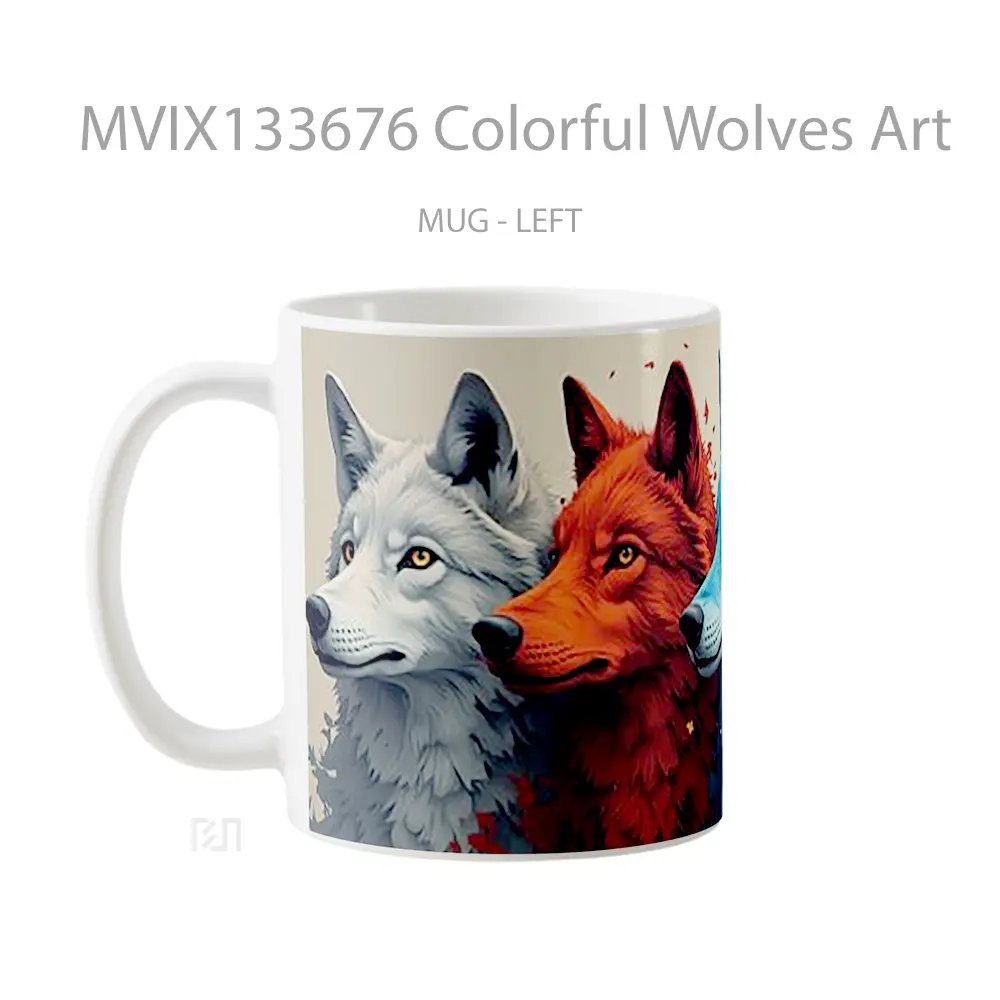 Mug Colorful Wolves Art Gelas Hewan Lucu - All-side / Desain