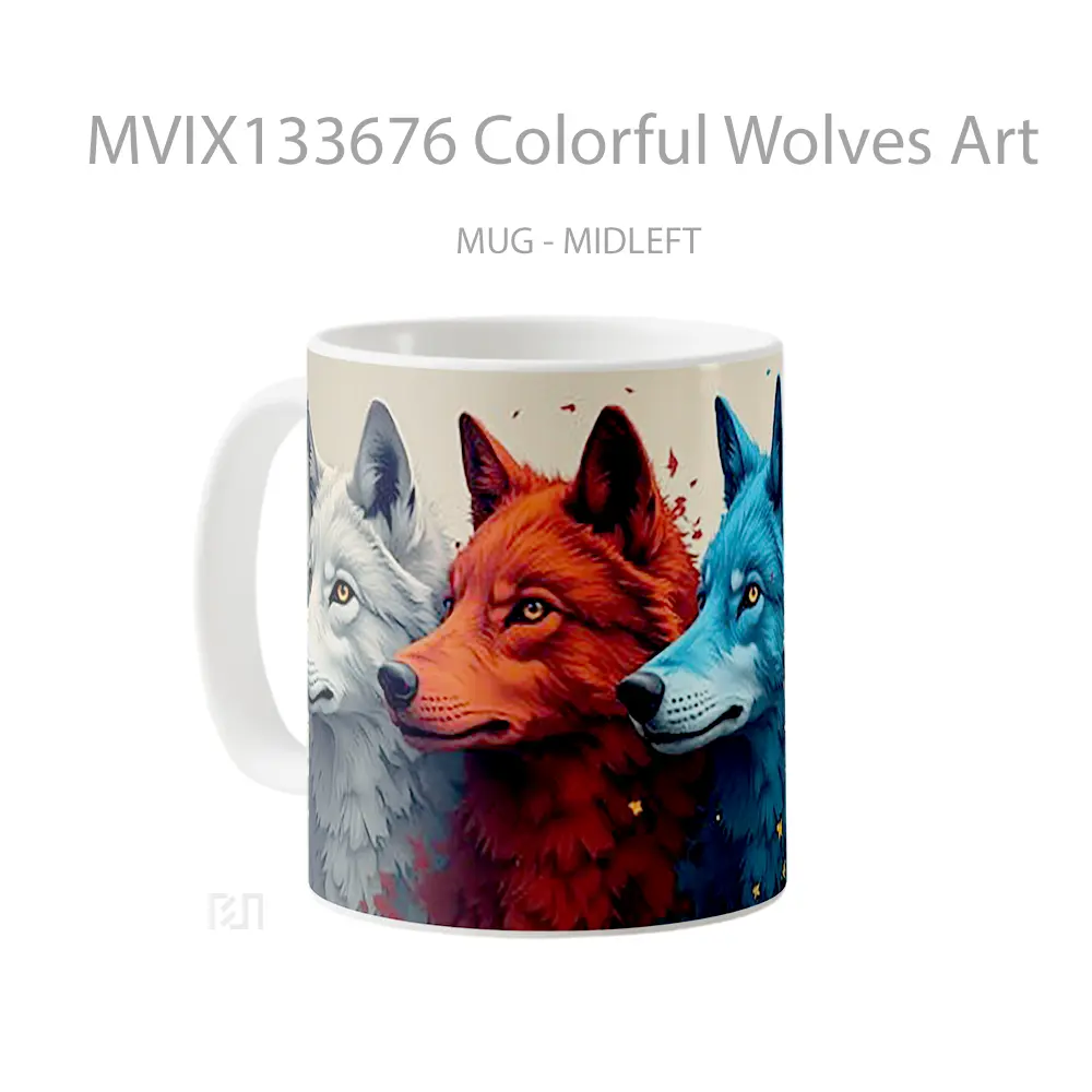 Mug Colorful Wolves Art Gelas Hewan Lucu - All-side / Desain