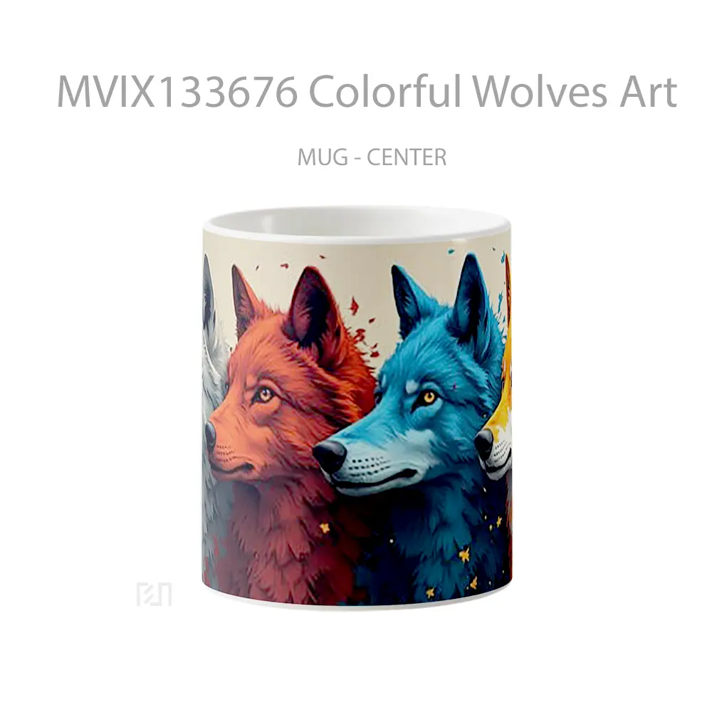 Mug Colorful Wolves Art Gelas Hewan Lucu