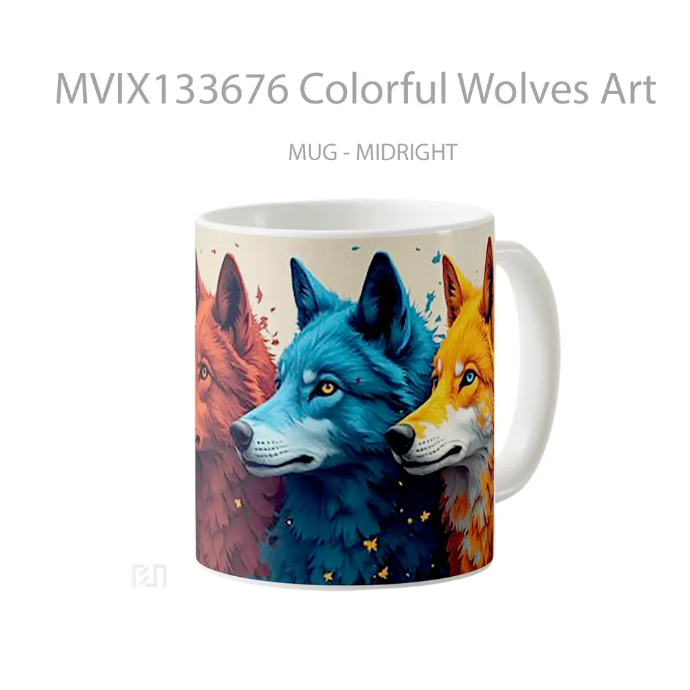 Mug Colorful Wolves Art Gelas Hewan Lucu - All-side / Desain
