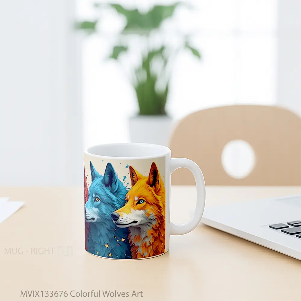 Mug Colorful Wolves Art Gelas Hewan Lucu - All-side / Desain