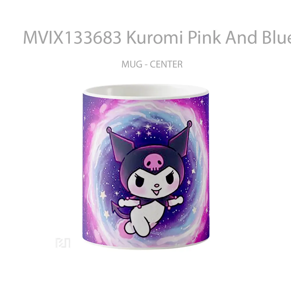 Mug Kuromi Pink And Blue Light Ring With Sparkling Stars In The Background Gelas Astronomi