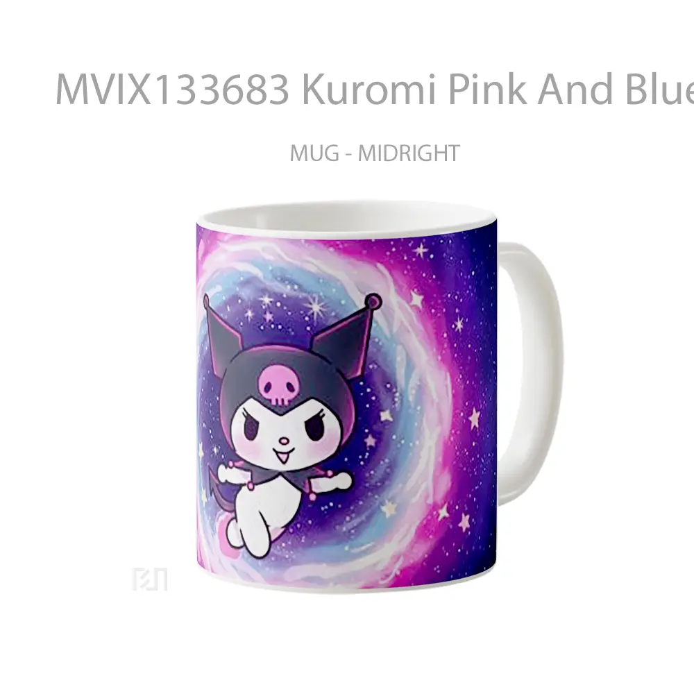 Mug Kuromi Pink And Blue Light Ring With Sparkling Stars In The Background Gelas Astronomi - All-side / Desain