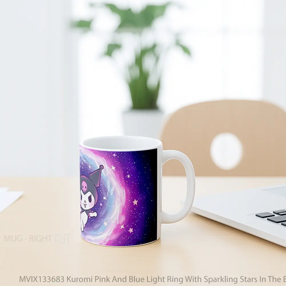 Mug Kuromi Pink And Blue Light Ring With Sparkling Stars In The Background Gelas Astronomi - All-side / Desain
