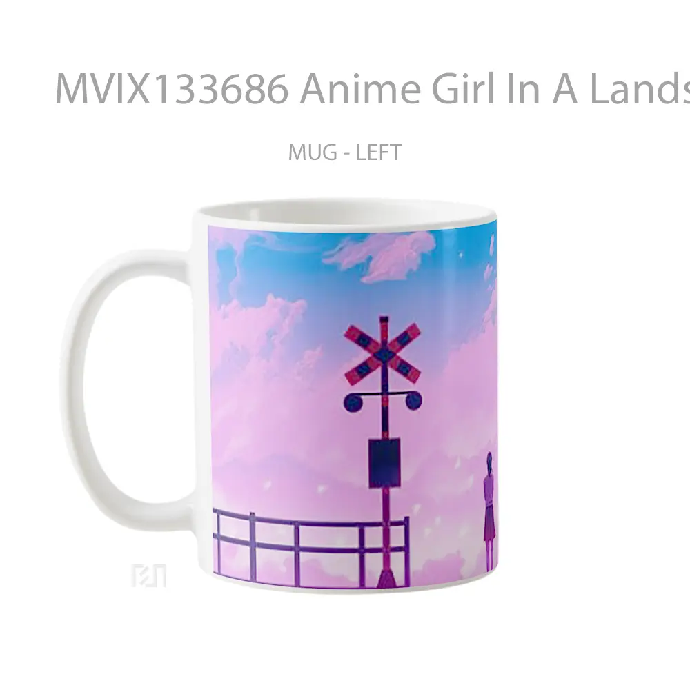 Mug Anime Girl In A Landscape Of Pink Clouds And White Doves Cangkir Anime - All-side / Desain