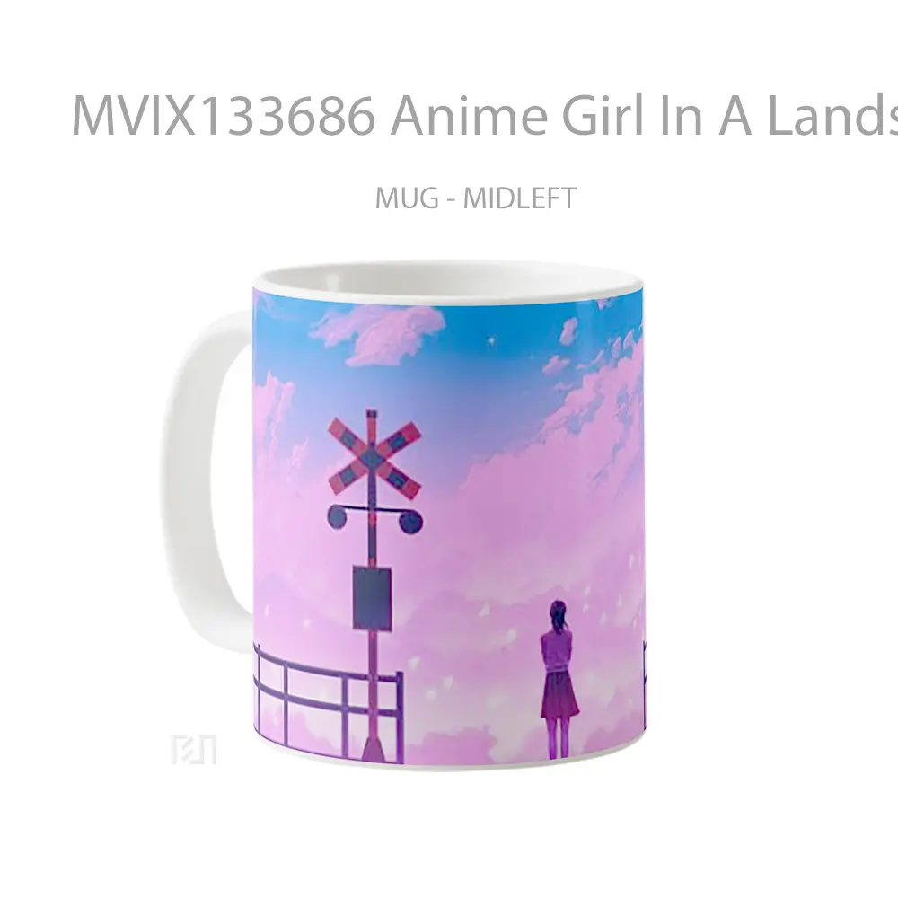 Mug Anime Girl In A Landscape Of Pink Clouds And White Doves Cangkir Anime - All-side / Desain