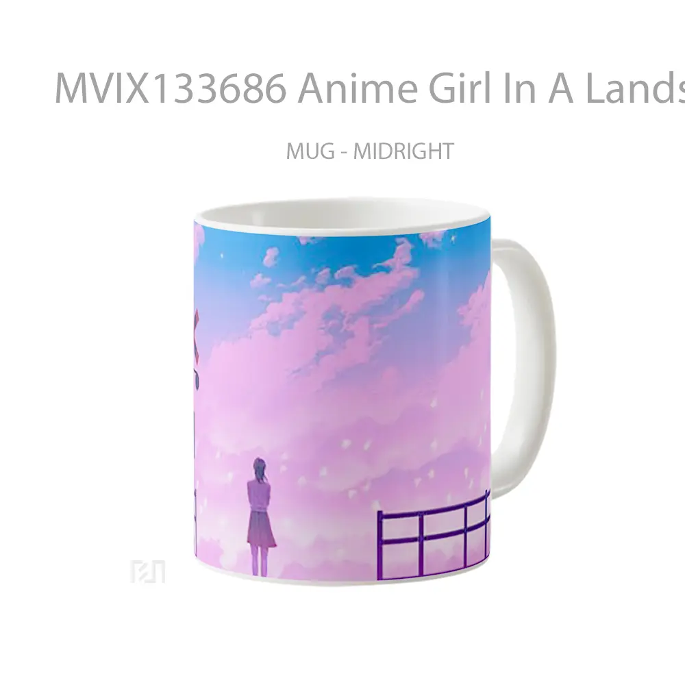 Mug Anime Girl In A Landscape Of Pink Clouds And White Doves Cangkir Anime - All-side / Desain