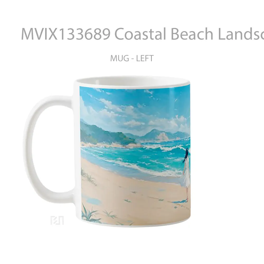 Mug Coastal Beach Landscape With An Anime Girl Walking On The Sand Cangkir Anime - All-side / Desain