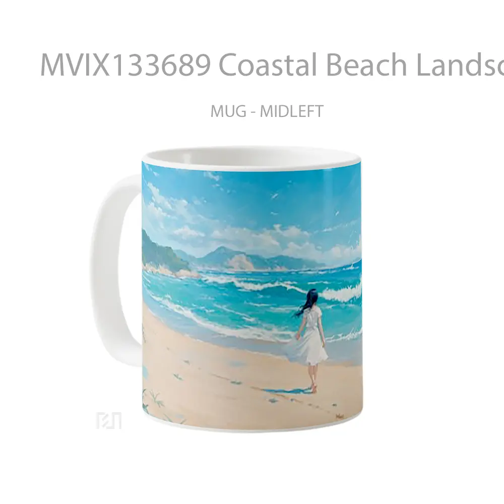 Mug Coastal Beach Landscape With An Anime Girl Walking On The Sand Cangkir Anime - All-side / Desain