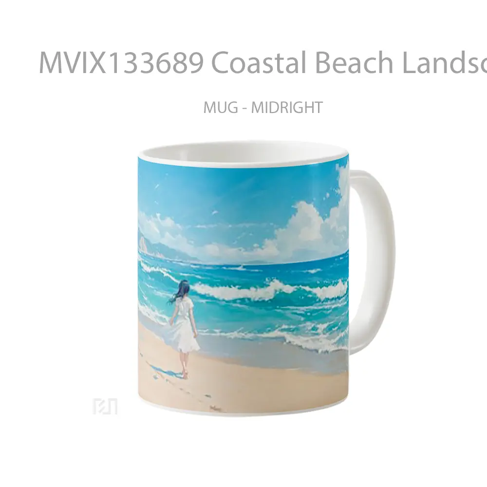 Mug Coastal Beach Landscape With An Anime Girl Walking On The Sand Cangkir Anime - All-side / Desain