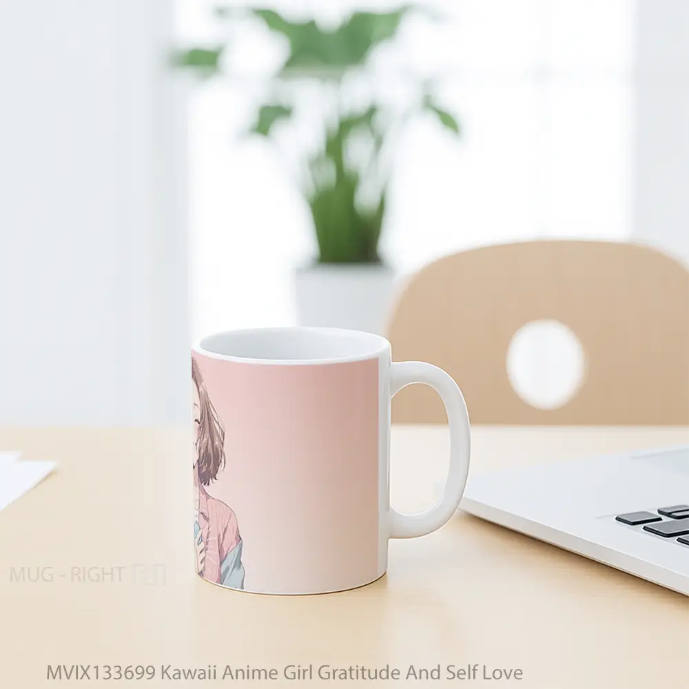 Mug Kawaii Anime Girl Gratitude And Self Love Cangkir Anime - All-side / Desain