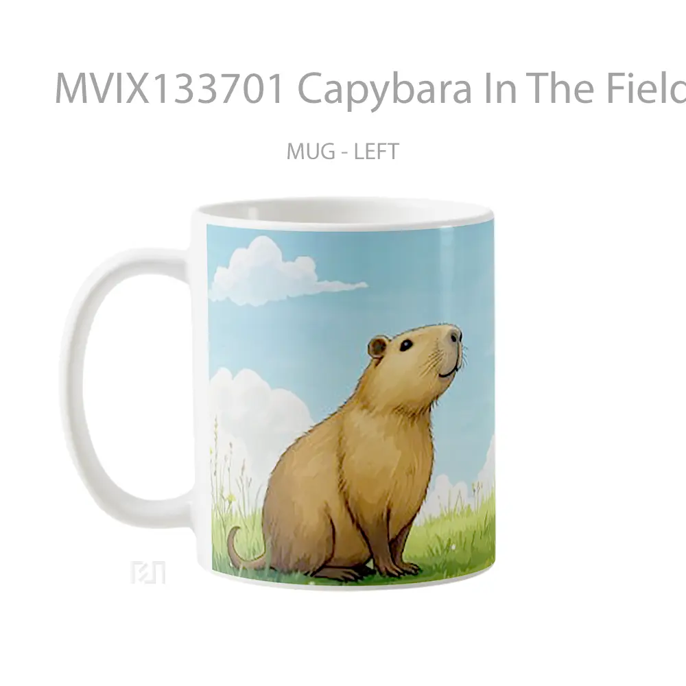 Mug Capybara In The Field Illustration Gelas Pemandangan Alam - All-side / Desain