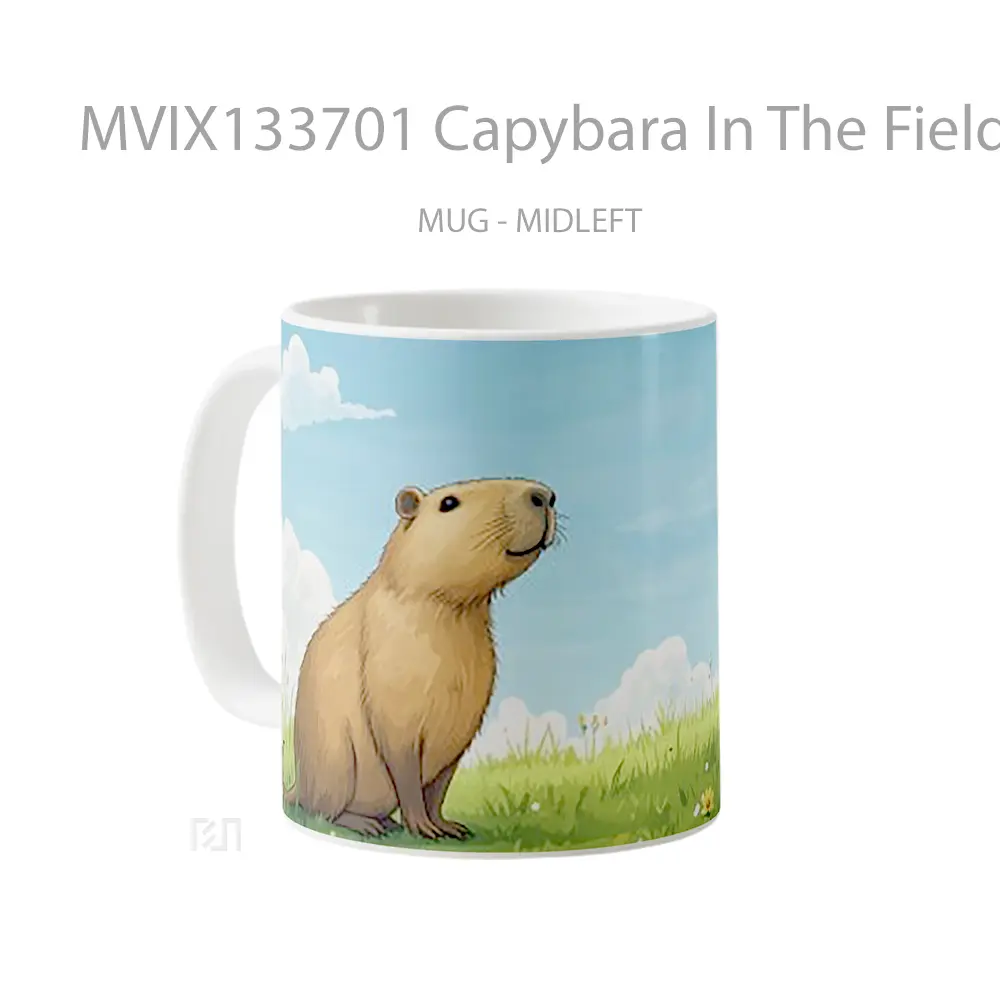 Mug Capybara In The Field Illustration Gelas Pemandangan Alam - All-side / Desain
