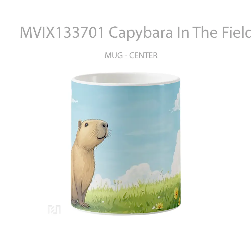 Mug Capybara In The Field Illustration Gelas Pemandangan Alam