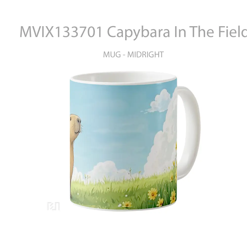 Mug Capybara In The Field Illustration Gelas Pemandangan Alam - All-side / Desain