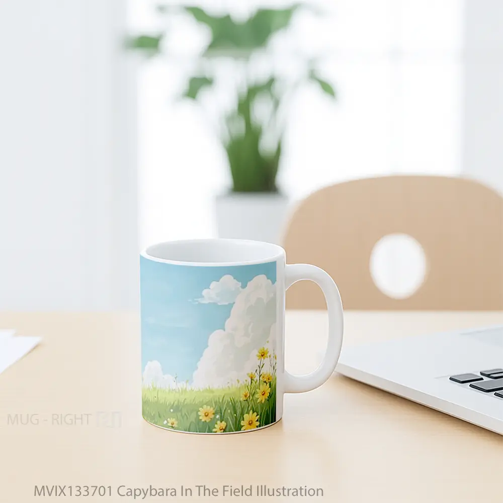 Mug Capybara In The Field Illustration Gelas Pemandangan Alam - All-side / Desain