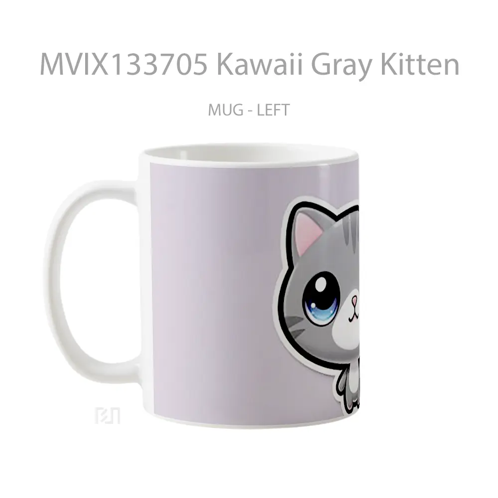 Mug Kawaii Gray Kitten Gelas Hewan Lucu - All-side / Desain