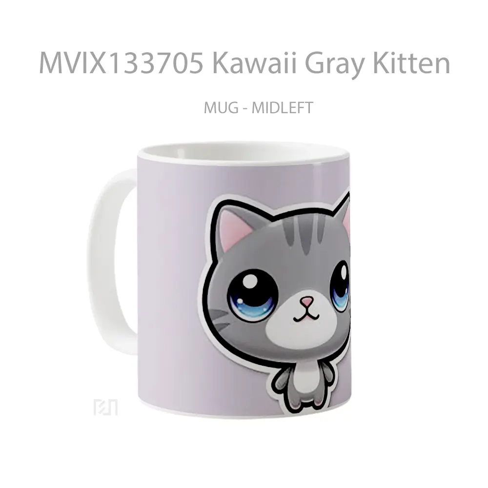 Mug Kawaii Gray Kitten Gelas Hewan Lucu - All-side / Desain