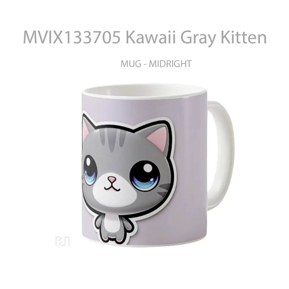Mug Kawaii Gray Kitten Gelas Hewan Lucu - All-side / Desain