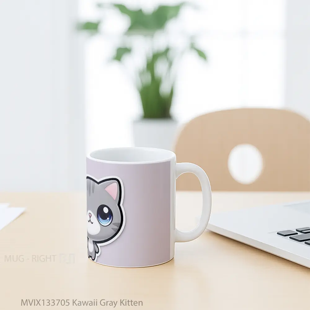 Mug Kawaii Gray Kitten Gelas Hewan Lucu - All-side / Desain