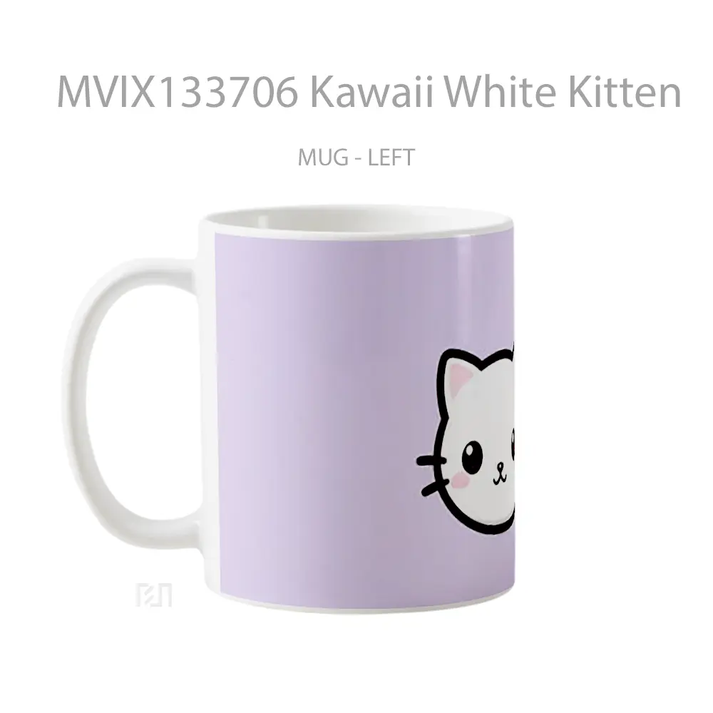 Mug Kawaii White Kitten Gelas Hewan Lucu - All-side / Desain