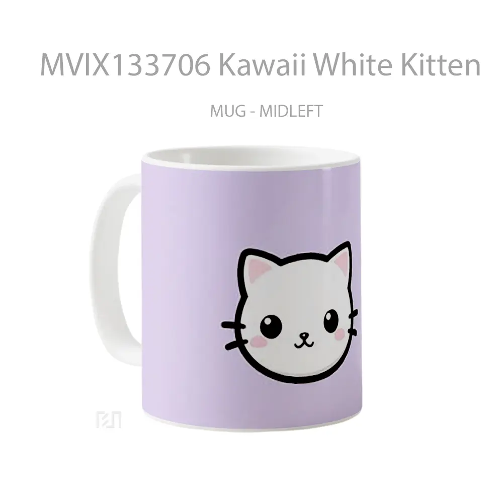 Mug Kawaii White Kitten Gelas Hewan Lucu - All-side / Desain
