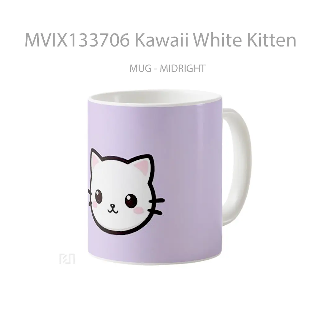 Mug Kawaii White Kitten Gelas Hewan Lucu - All-side / Desain