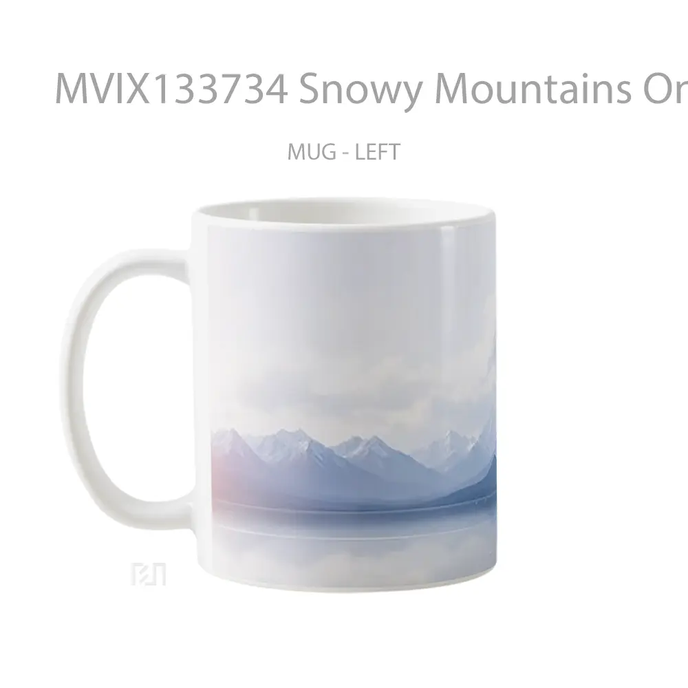 Mug Snowy Mountains On A Lake At Dawn With Fog Planet In The Background Gelas Pemandangan Alam - All-side / Desain