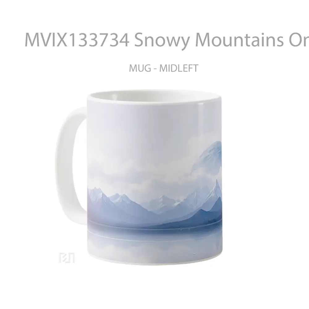 Mug Snowy Mountains On A Lake At Dawn With Fog Planet In The Background Gelas Pemandangan Alam - All-side / Desain