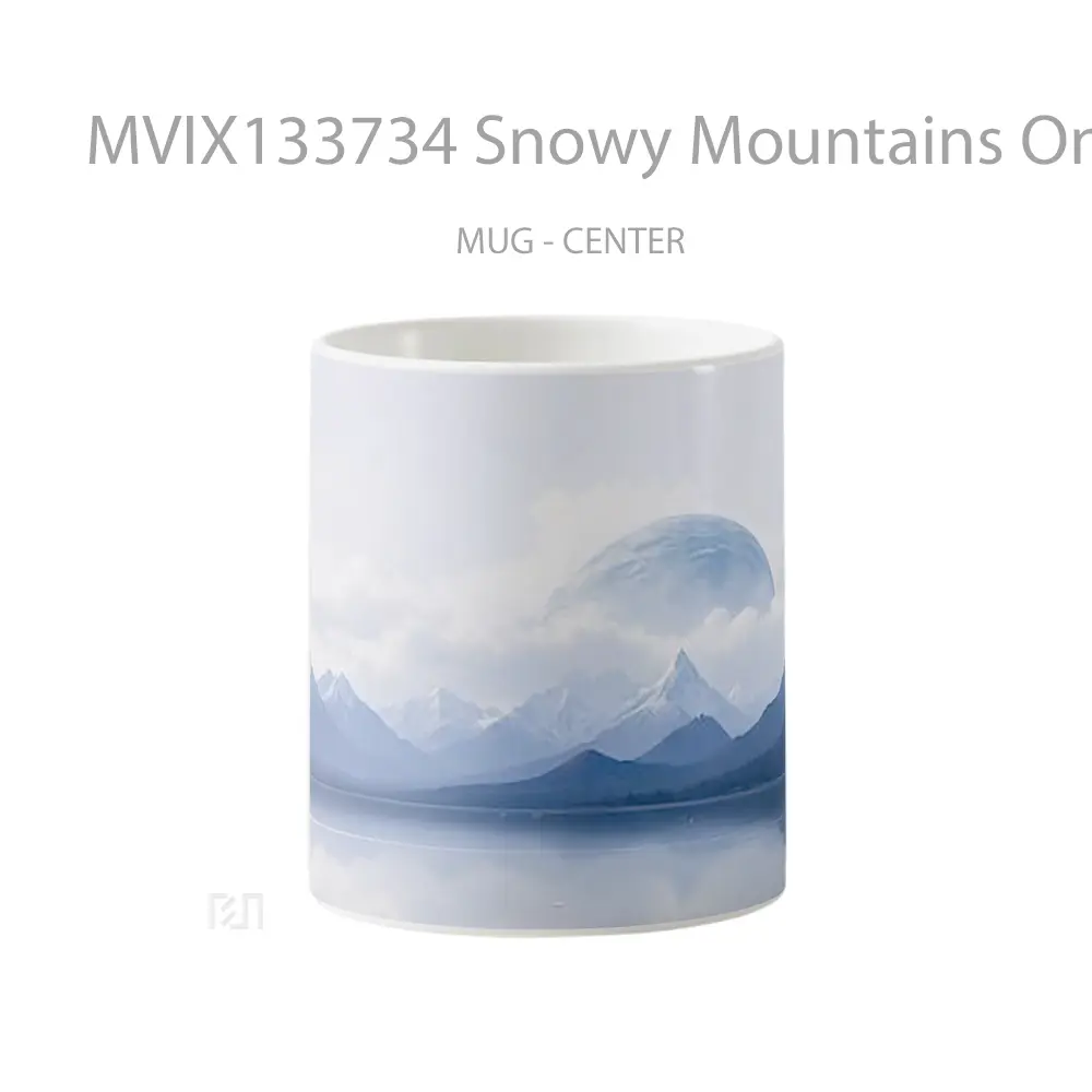 Mug Snowy Mountains On A Lake At Dawn With Fog Planet In The Background Gelas Pemandangan Alam