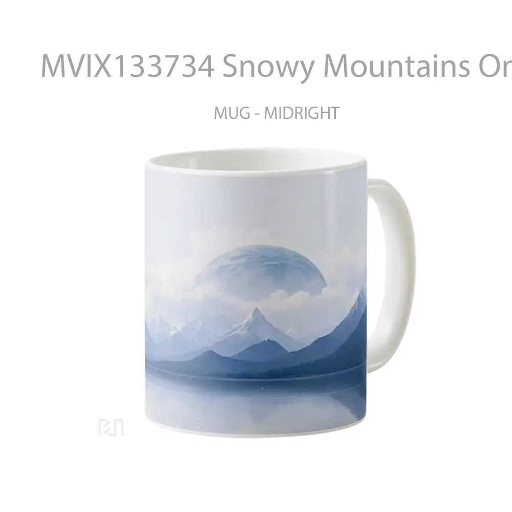 Mug Snowy Mountains On A Lake At Dawn With Fog Planet In The Background Gelas Pemandangan Alam - All-side / Desain