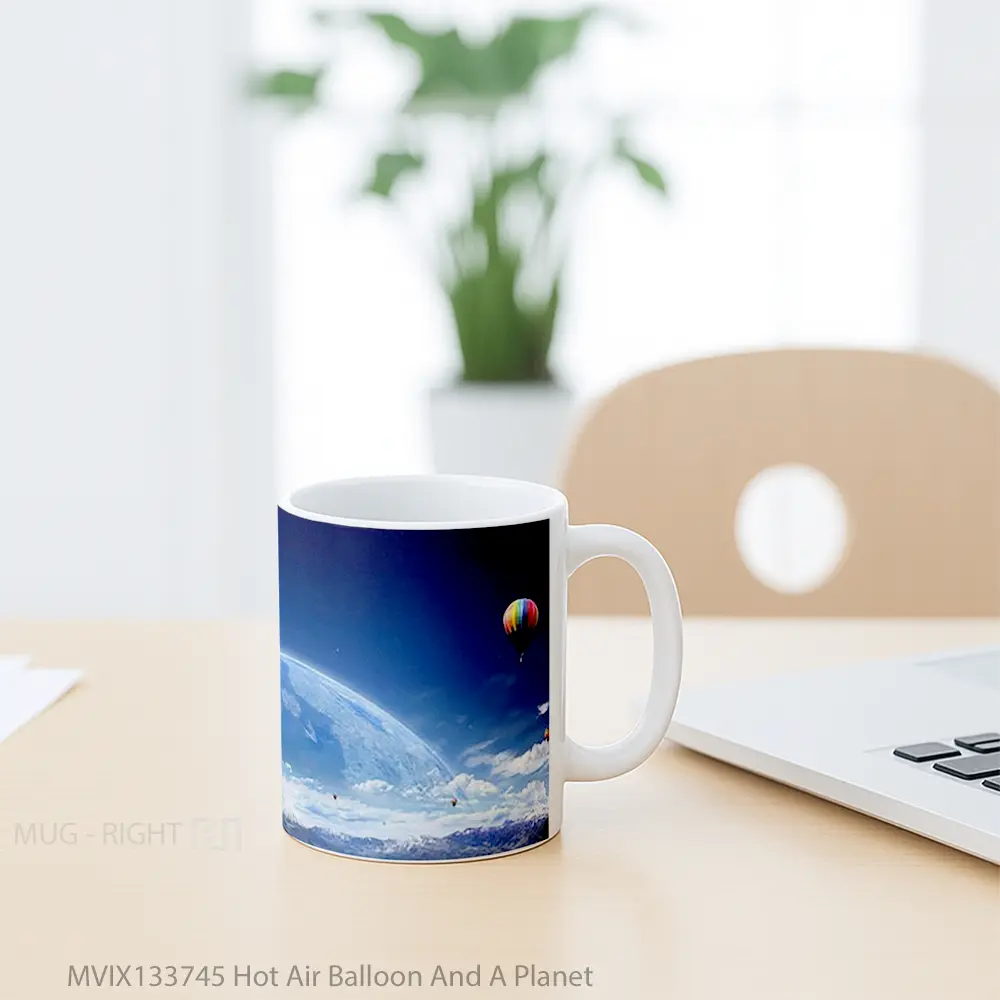 Mug Hot Air Balloon And A Planet Gelas Astronomi - All-side / Desain