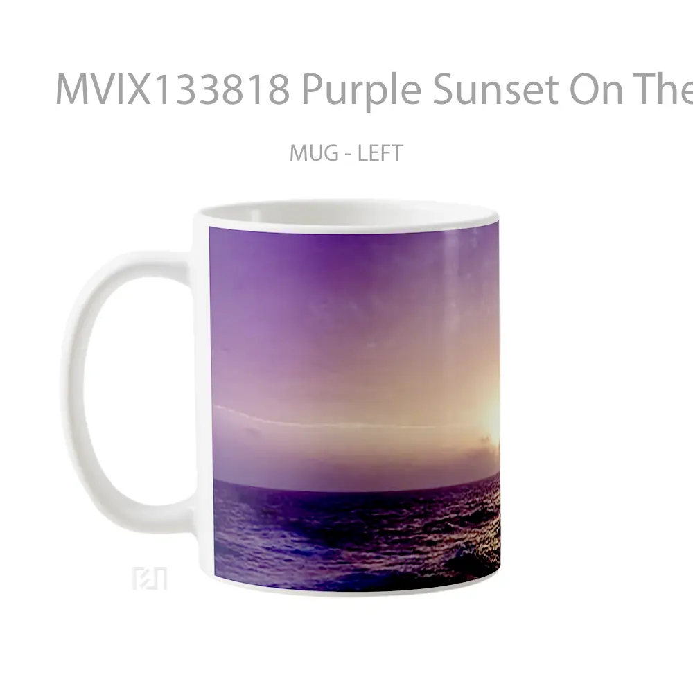 Mug Purple Sunset On The Beach Gelas Pemandangan Alam - All-side / Desain
